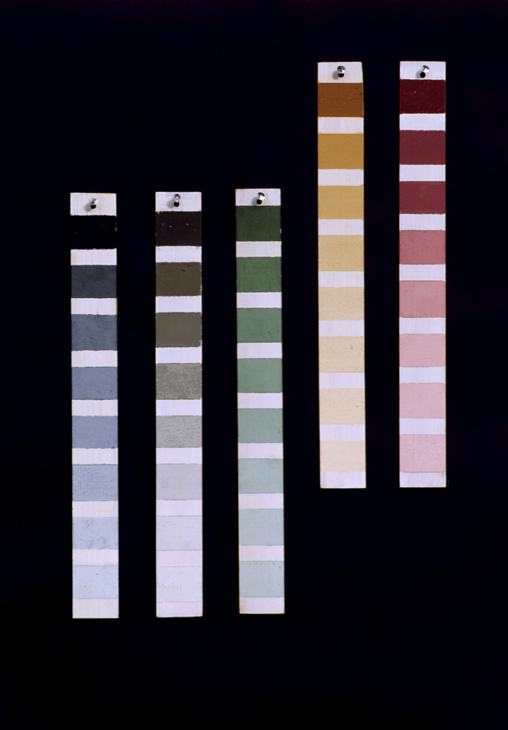 Pappersremsor sitter uppsatta på en vägg.